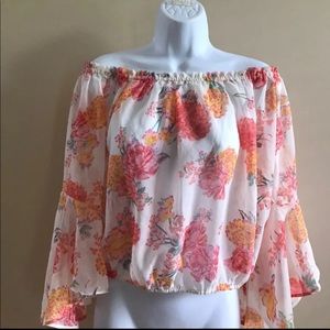 Iky & Me Floral sheer off the shoulder blouse